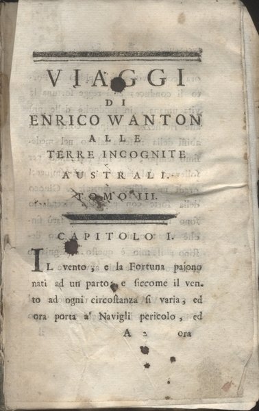 VIAGGI DI ENRICO WANTON ALLE TERRE INCOGNITE AUSTRALI. Tomo III