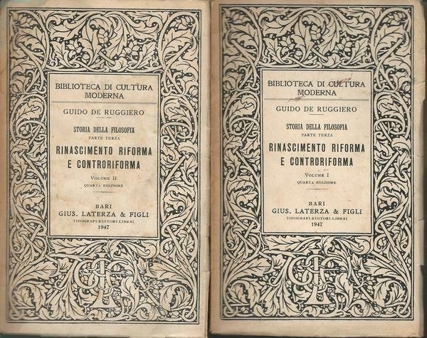 STORIA DELLA FILOSOFIA. PARTE TERZA: RINASCIMENTO RIFORMA E CONTRORIFORMA. I-II