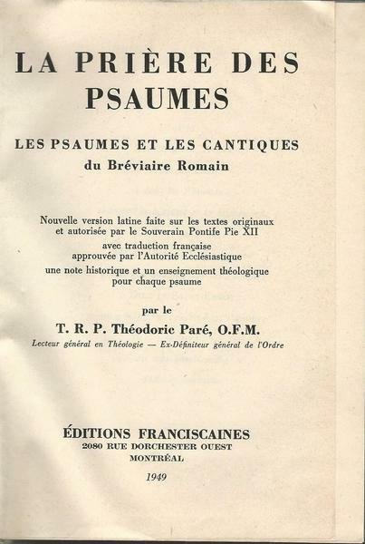 La Priére des psaumes: : les psaumes et les cantiques … | Immagine principale