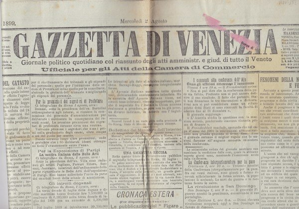 Gazzetta di Venezia. 2 Agosto 1899. | Immagine principale