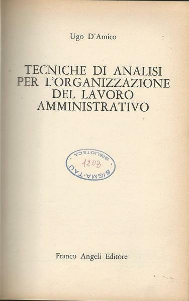 TECNICHE DI ANALISI PER L'ORGANIZZAZIONE DEL LAVORO AMMINISTRATIVO | Immagine principale