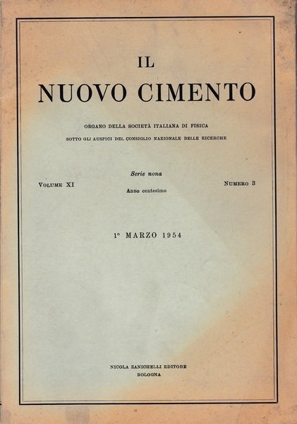 Il nuovo cimento. Vol. XI Serie nona N.3 Marzo 1954 | Immagine principale