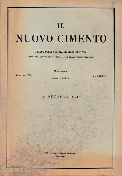 Il nuovo cimento. Vol. XII Serie nona N.4 Ottobre 1954 | Immagine principale