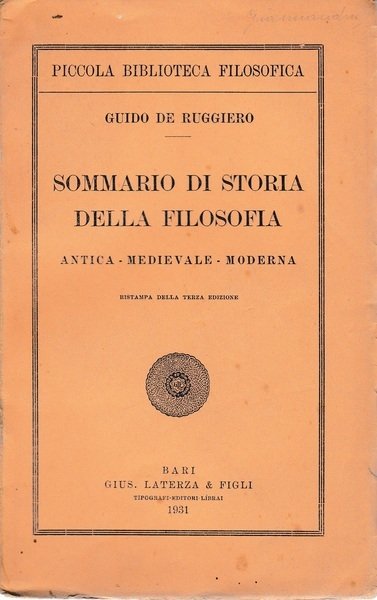 Sommario di storia della filosofia. Antica - Medievale - Moderna