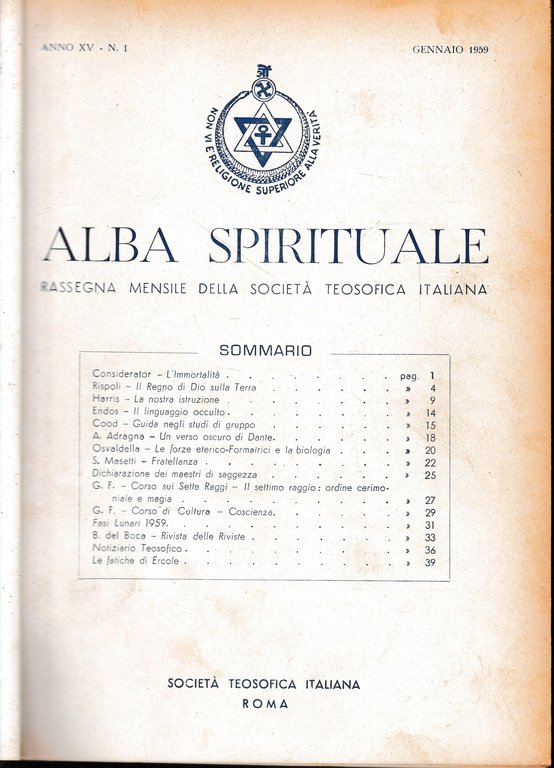 Alba spirituale. Rassegna mensile della società teosofica italiana. 24 riviste …