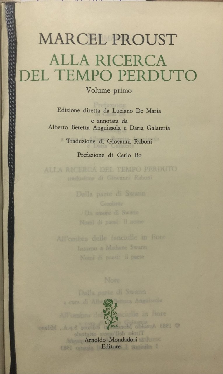 Alla ricerca del tempo perduto. Volume Primo