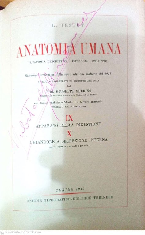 Anatomia umana vol. IX/X apparato della digestione ghiandole a secrezione interna