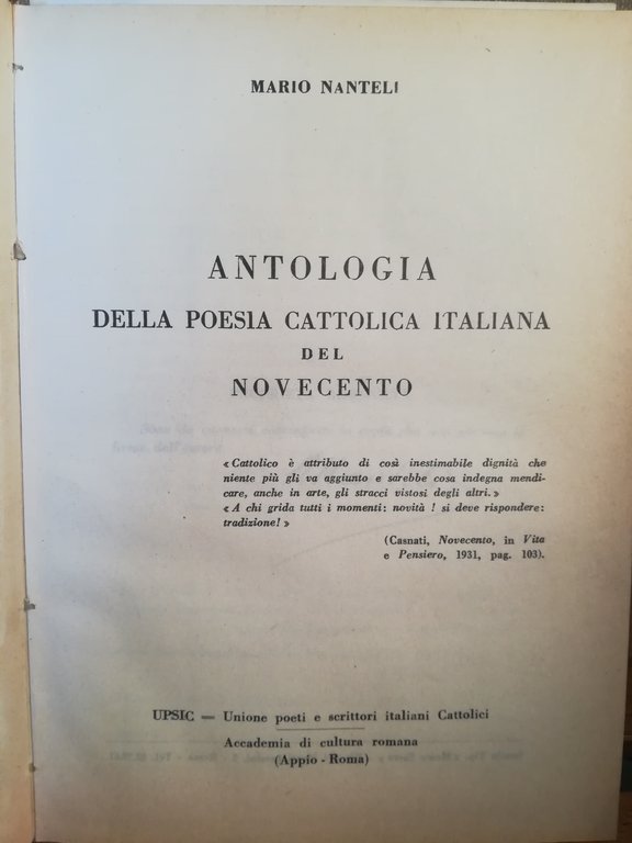 Antologia della poesia cattolica italiana del novecento.
