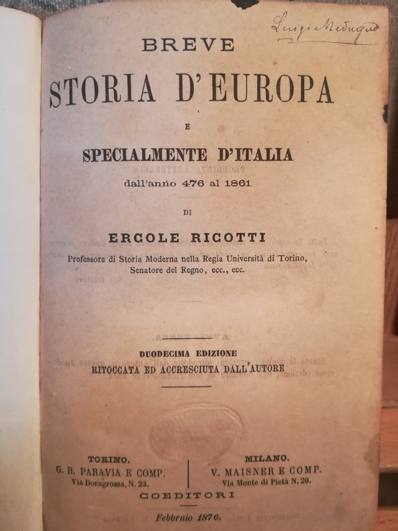 Breve storia d'Europa e specialmente d'Italia dall' anno 476 al …
