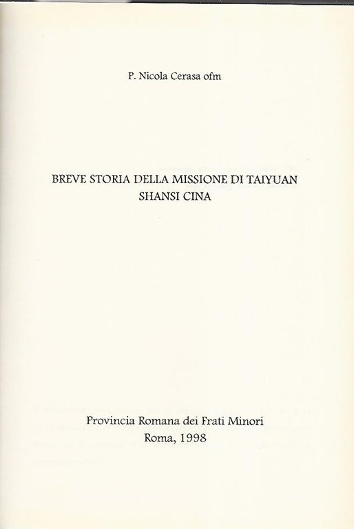 Breve storia della missione di Taiyuan Shansi Cina