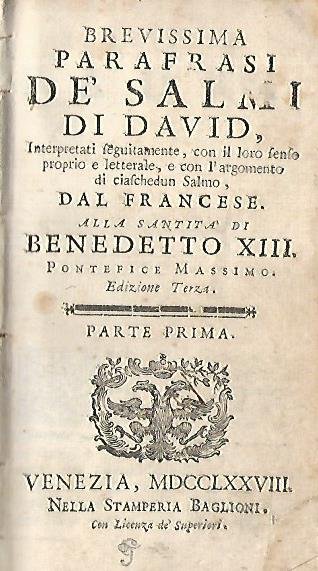 Brevissima parafrasi de salmi di David interpretati seguitamente con il …