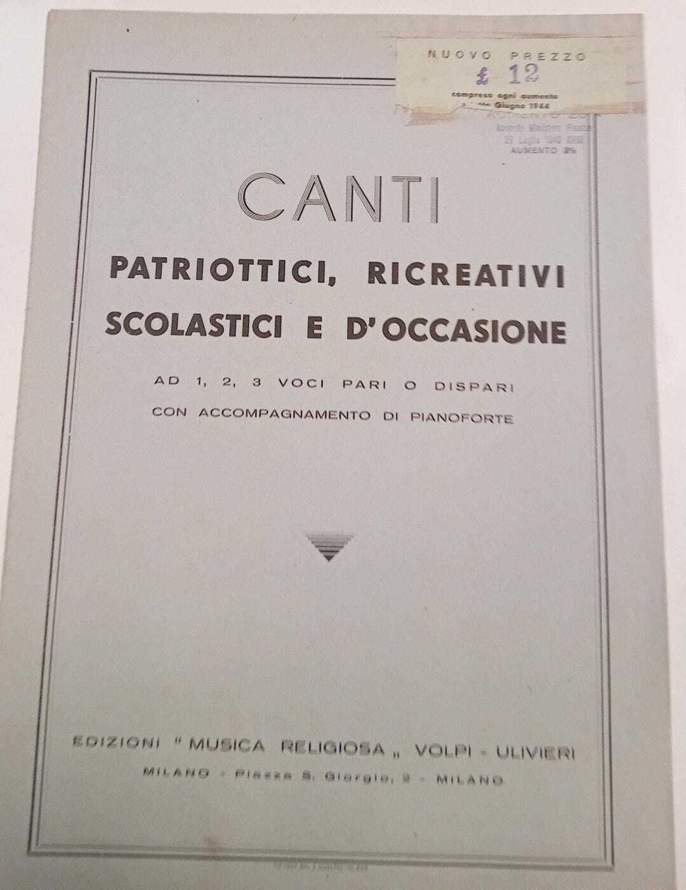 Canti patriottici, ricreativi scolastici e d'occasione | Immagine principale