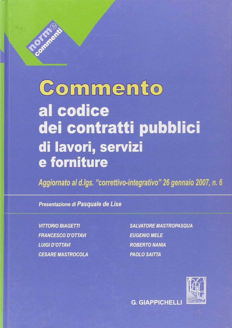 Commento al codice dei contratti pubblici di lavori, servizi e … | Immagine principale