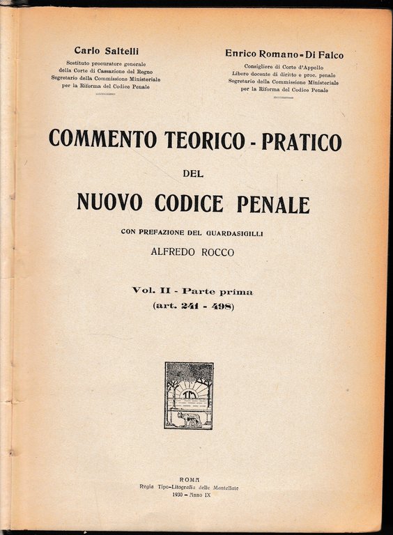 Commento teorico-pratico del nuovo Codice penale. Vol. II-parte prima (art. …
