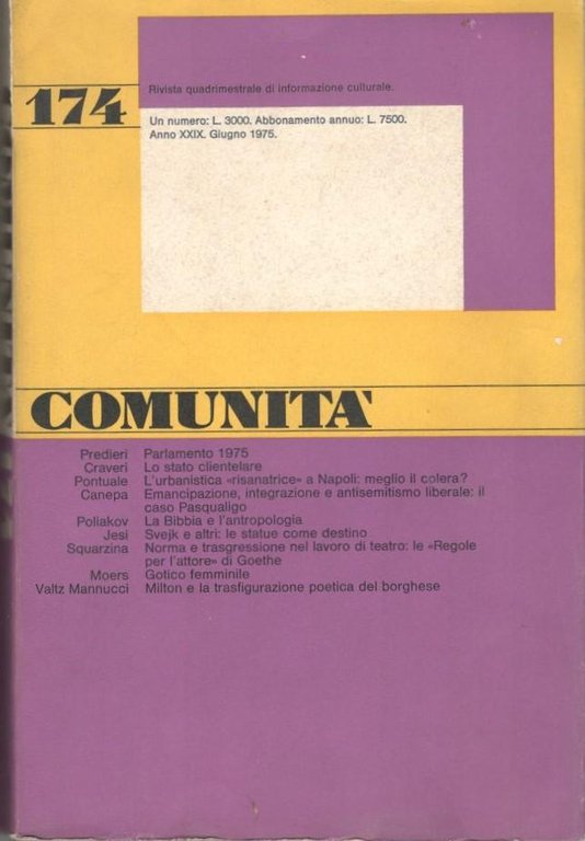 Comunità 174 Rivista di informazione culturale fondata da Adriano Olivetti, …
