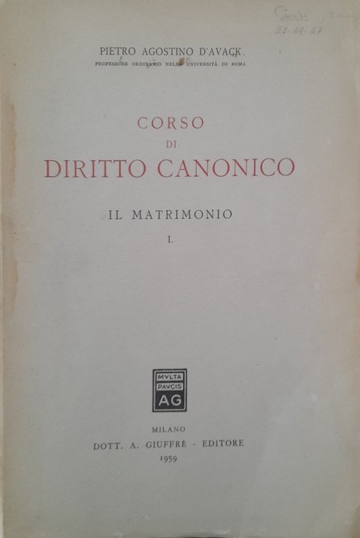 Corso di diritto canonico. Il matrimonio I.