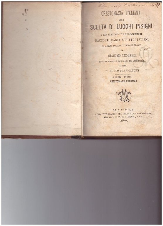 CRESTOMAZIA ITALIANA cioè SCELTA DI LUOGHI INSIGNI o per sentimento …