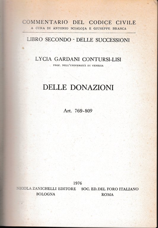 Delle donazioni. Art 769-809