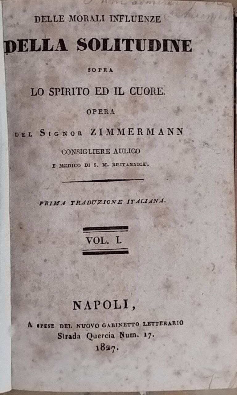 Delle morali influenze della solitudine sopra lo spirito ed il … | Immagine principale