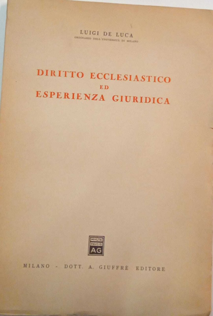 Diritto ecclesiastico ed esperienza giuridica