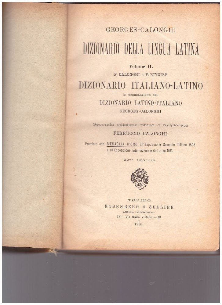 DIZIONARIO DELLA LINGUA LATINA VOLUME II DIZIONARIO ITALIANO-LATINO