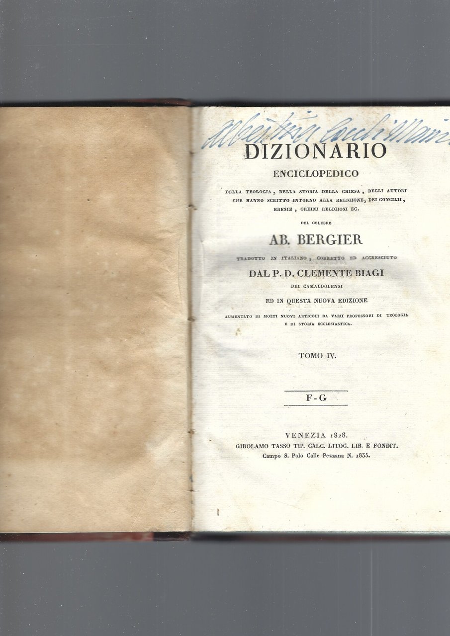 DIZIONARIO ENCICLOPEDICO DELLA TEOLOGIA ECCLESIASTICA, TOMO IV | Immagine principale