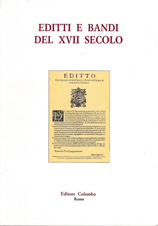 Editti e bandi del XVII secolo. Dal "Diario di Roma" …