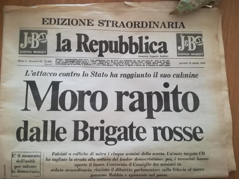 Edizione straordinaria La Repubblica: Moro rapito dalle Brigate rosse | Immagine Gallery 2