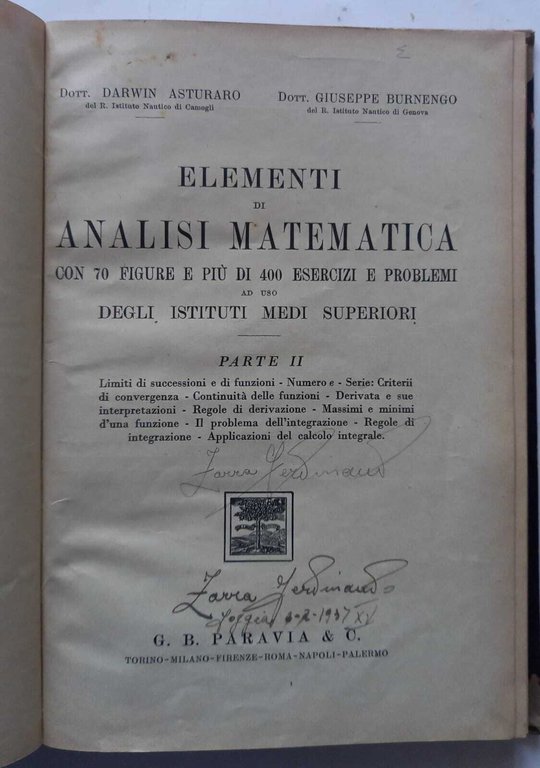Elementi di Analisi Matematica. Parte II, piu' Appendice.