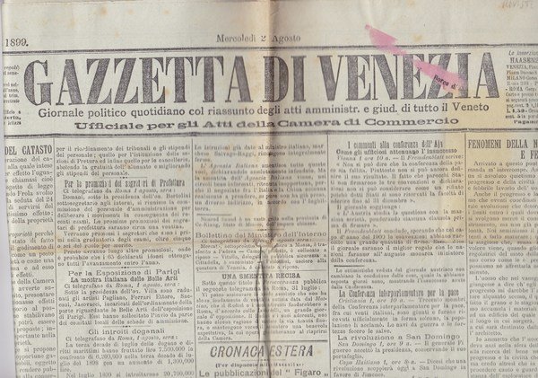 Gazzetta di Venezia. 2 Agosto 1899. | Immagine Gallery 2