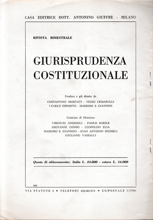 Giurisprudenza Costituzionale. Anno XVIII - 1973 - Fasc. 6 (estratto)