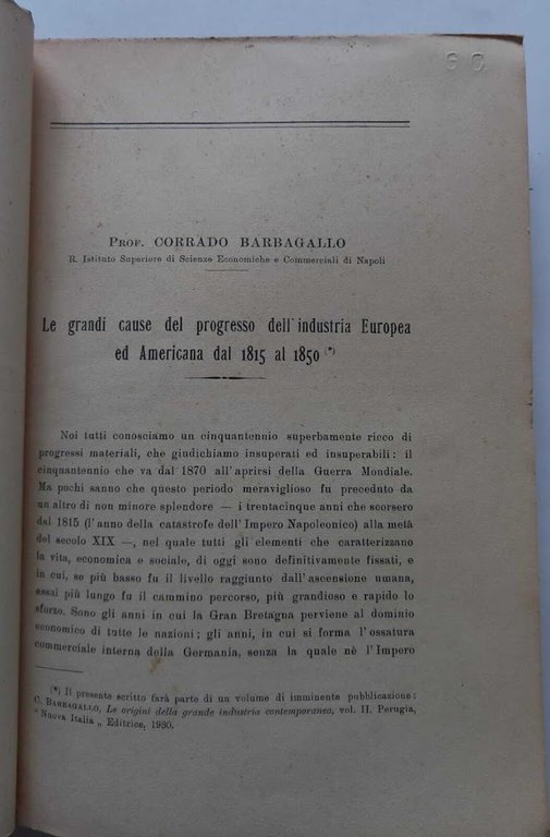 Grandi cause del progresso ind. Europea e Americana 1815-1850. (Estratto)