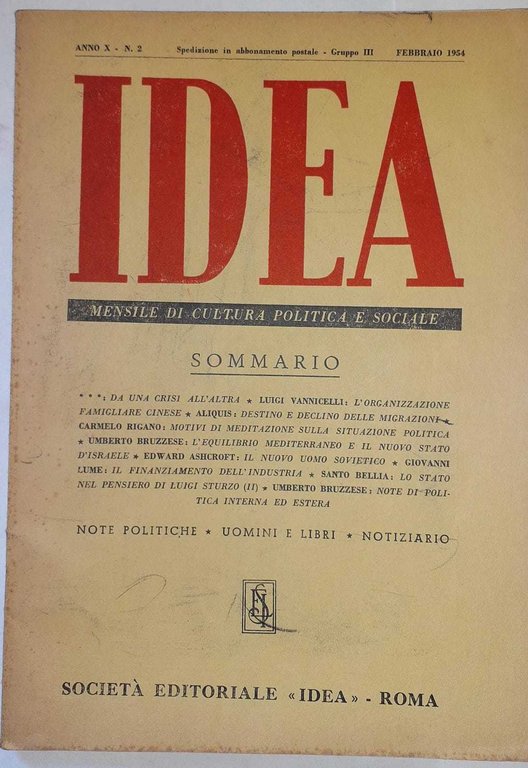 Idea. Mensile di cultura politica e sociale. Anno XII -N.2