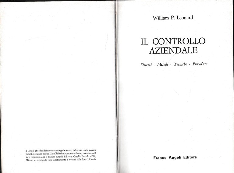 Il controllo aziendale. Sistemi - metodi - Tecniche - Procedure