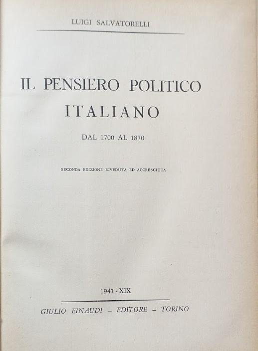 Il pensiero politico italiano, dal 1700 al 1870