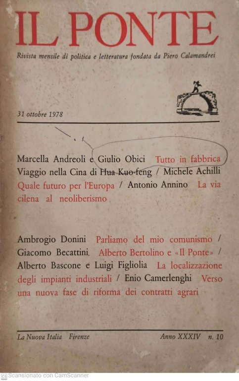Il Ponte rivista mensile di politica e letteratura fondata da Piero Calamandrei n. 10 - 31 ottobre 1978