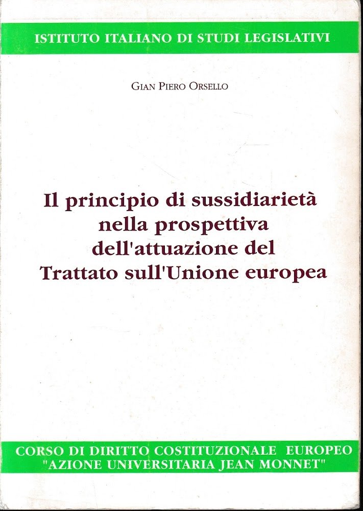 Il principio di sussidiarietà nella prospettiva dell'attuazione del Trattato sull'Unione …
