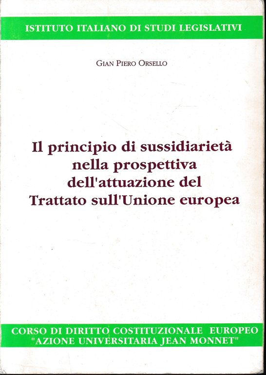 Il principio di sussidiarietà nella prospettiva dell'attuazione del Trattato sull'Unione …