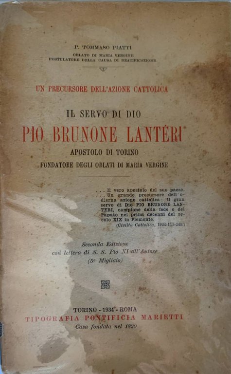Il Servo di Dio Pio Brunone Lanteri, apostolo di Torino, …