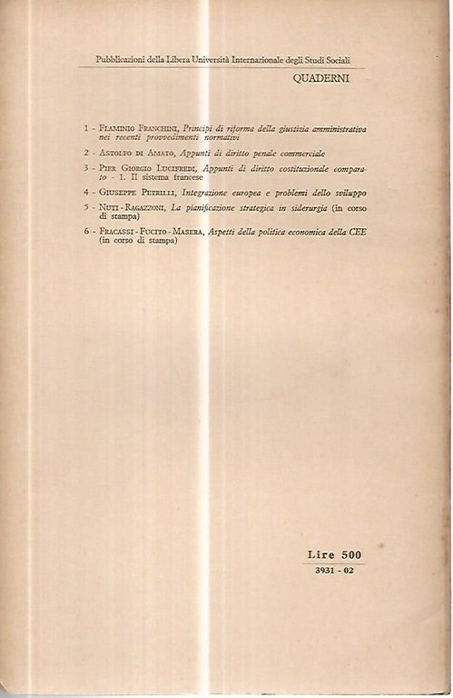 Integrazione europea e problemi dello sviluppo