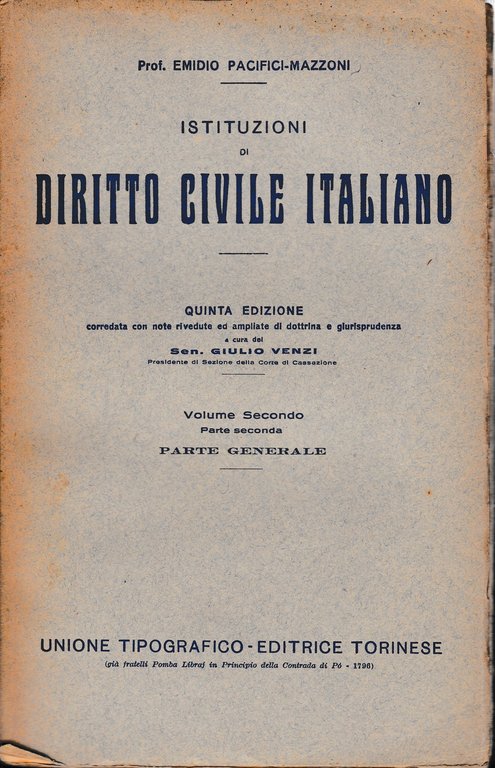 Istituzioni di Diritto Civile Italiano 2^ vol. parte seconda Parte …