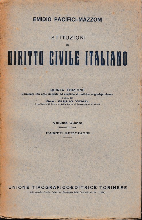Istituzioni di Diritto Civile Italiano 5^ vol. parte prima Parte …