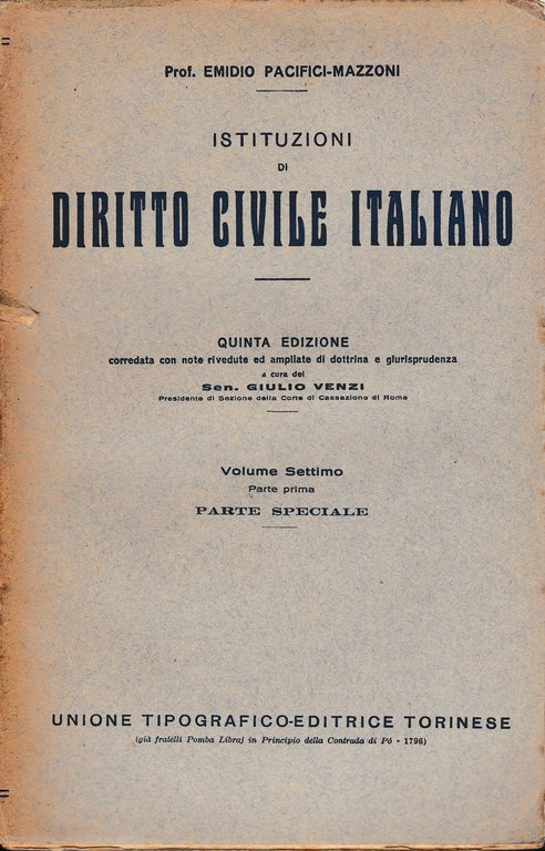 Istituzioni di Diritto Civile Italiano 7^ vol. parte prima Parte …