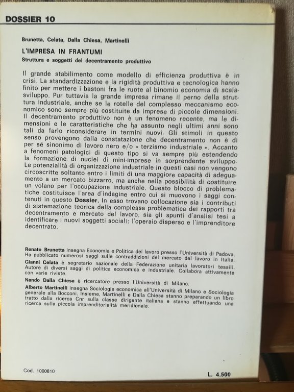 L'impresa in frantumi. Struttura e soggetti del decentramento produttivo.