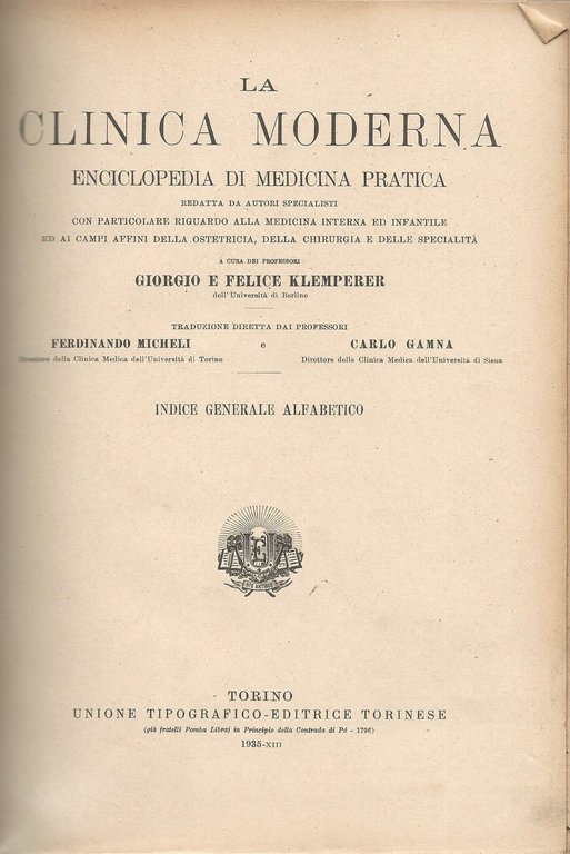 La clinica moderna enciclopedia di medicina pratica. Indice generale alfabetico | Immagine Gallery 2