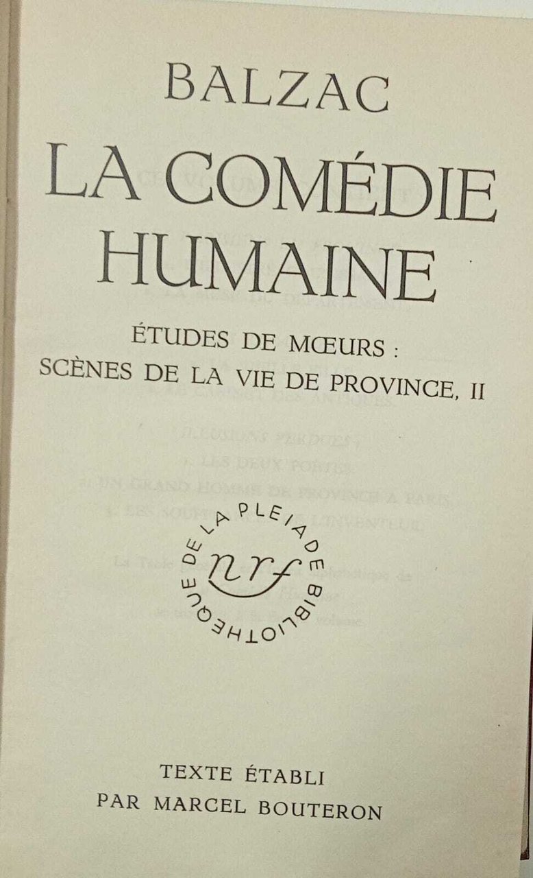 La comédie humaine (vol.IV) Biblioteque La Pleiade