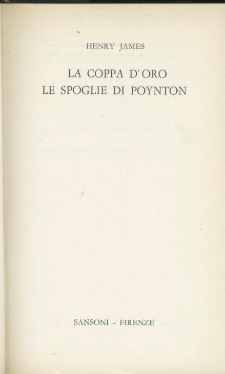 La coppa d'oro. Le spoglie di Poynton