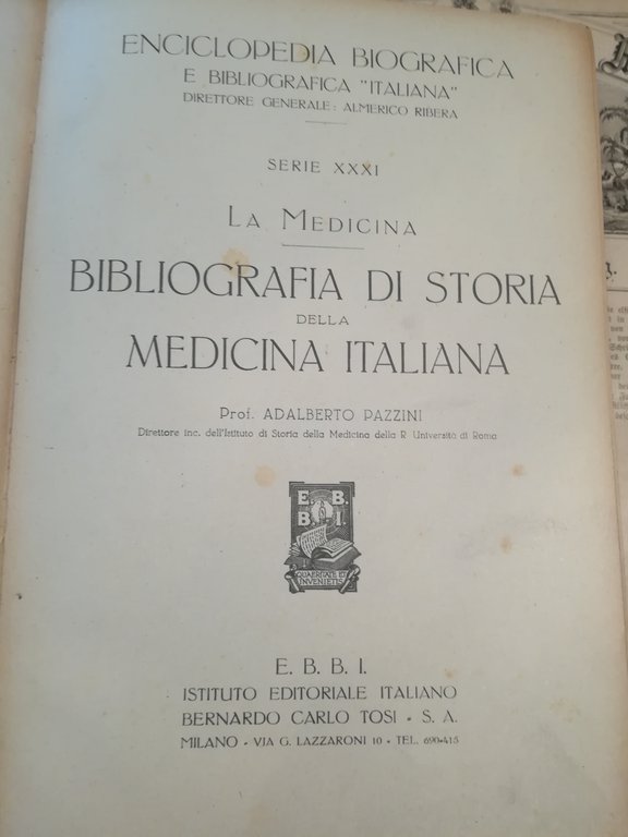 La Medicina. Bibliografia di Storia della Medicina Italiana.