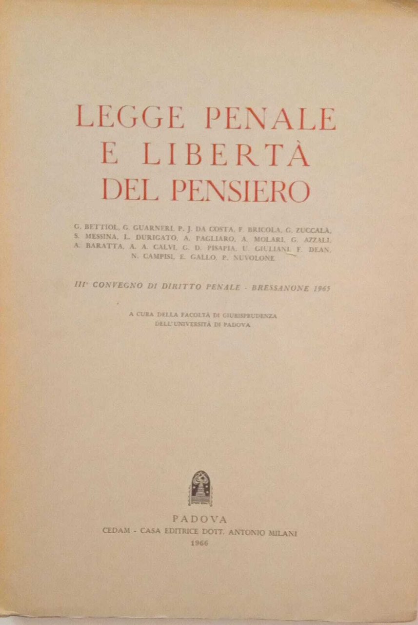 Legge penale e libertà del pensiero