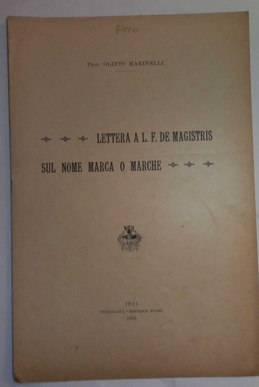 Lettera a L. F. De Magistris sul nome Marca o …